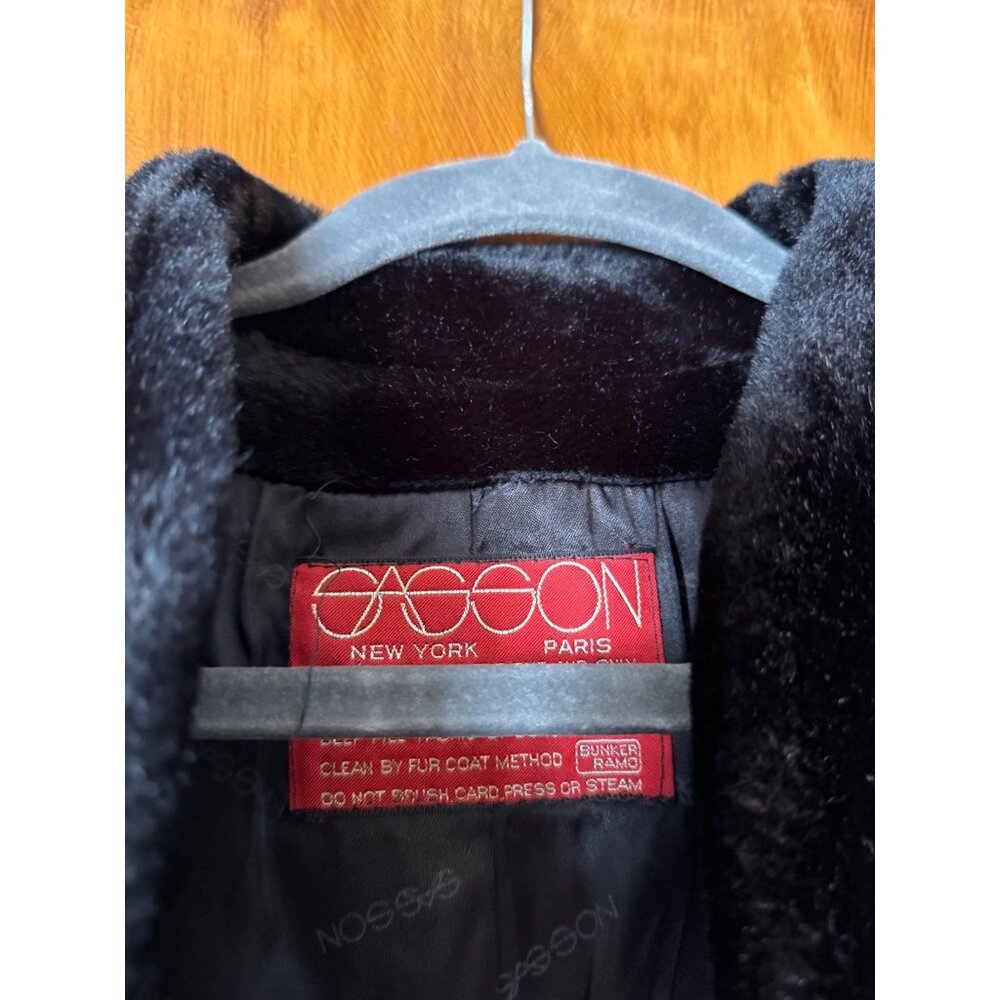 Vintage 1970s Sasson "Borgazia" Black Plush Faux Fur Coat Womens Glam - Picture 4 of 5